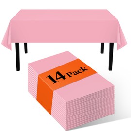 Kongdaoth Pink 14 Pack 54 x 108 Inch Plastic Tablecloths, Disposable Rectangle Tablecloth, Party Table Cover Plastic Table Cloth
