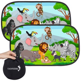 TANNESS 2 Pack Car Window Shades for Baby, Zoo Theme, Car Sun Shade for UV Rays Protection, Universal Fit for All Vehicle Types