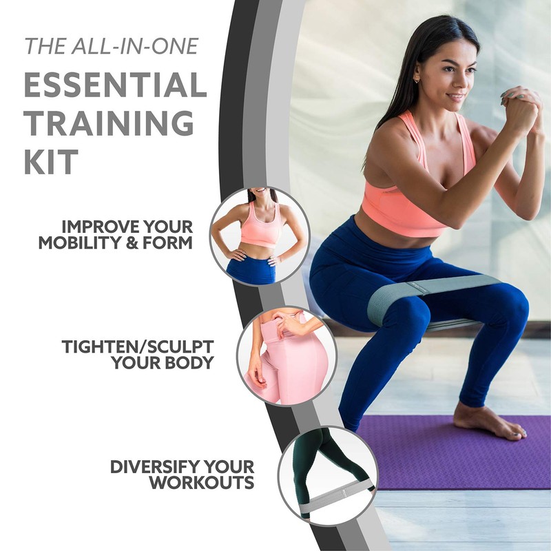 3DActive Fabric Resistance Bands for Legs and Butt. Wide Non-Slip