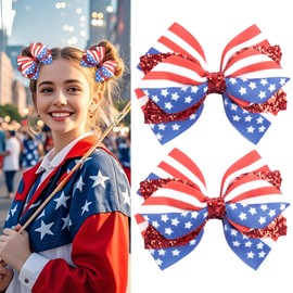 4th of July Bow Hair Clip for Women,Independence Day Bow Alligator Clips,American Flag Hairgrips,Red Glitter Hairpin Girl Hair Accessories for Patriotic Memorial Day,Parade Party