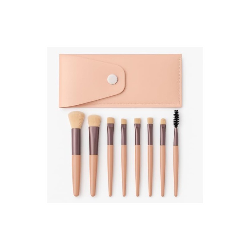 8-Piece Makeup Brush Set with Travel Pouch, Synthetic Bristles, Professional