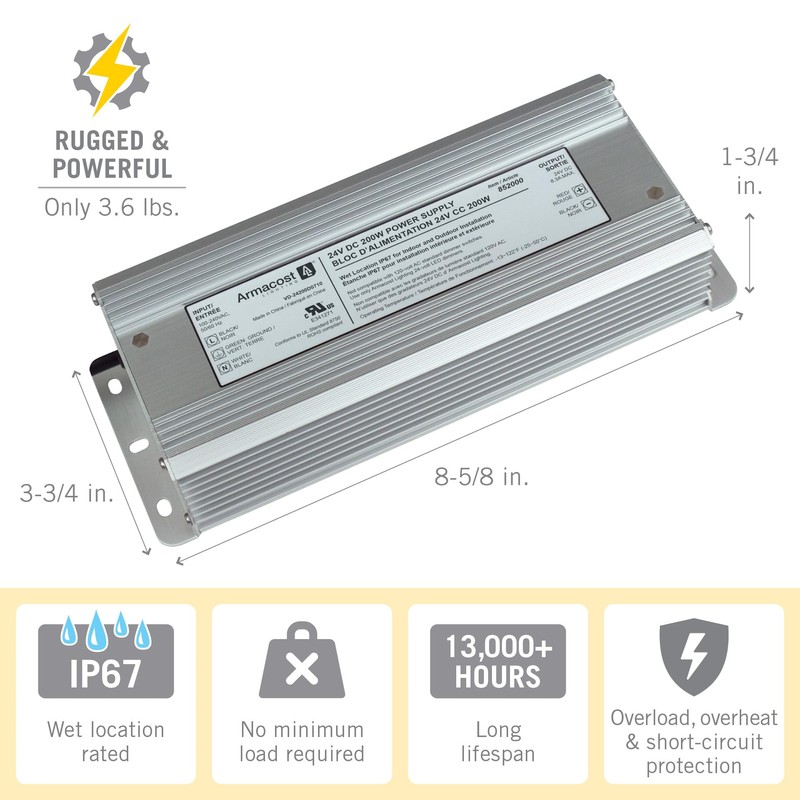 Armacost Lighting 852000 200 Watt, 24V DC LED Power Supply,