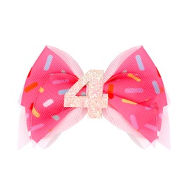Vovii Birthday Hair Bow for 4th Birthday Decorations for Girls, Glitter Pink Ice Cream Baby Bow Party Decoration for 4 Year Old Girl Birthday Decorations, Happy 4th Birthday Decorations for Girls Hair