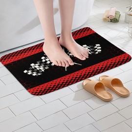 Feelyou Race Car Bathroom Rugs 20"x32" Kids Race Checkered Sport Car Bath Rugs for Shower Tub for Boys Girls Teens Honeycomb Extreme Sports Theme Bath Mats for Bathroom Cool Speed Bathroom Accossories