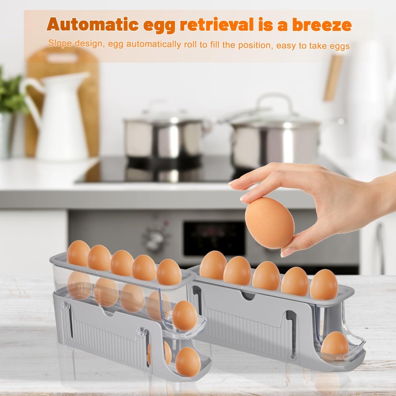 Rolling Egg Holder, Egg Container for Fridge, 3-Tier Egg Organiser,