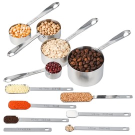 Measuring Cups and Spoons Set Heavy Duty, Stainless Steel Measuring Cups and Spoons Set of 14: 5 Stainless Steel Measuring Cups, 6 Measuring Spoons, Heavy Duty Measuring Cups and Spoons For Kitchen