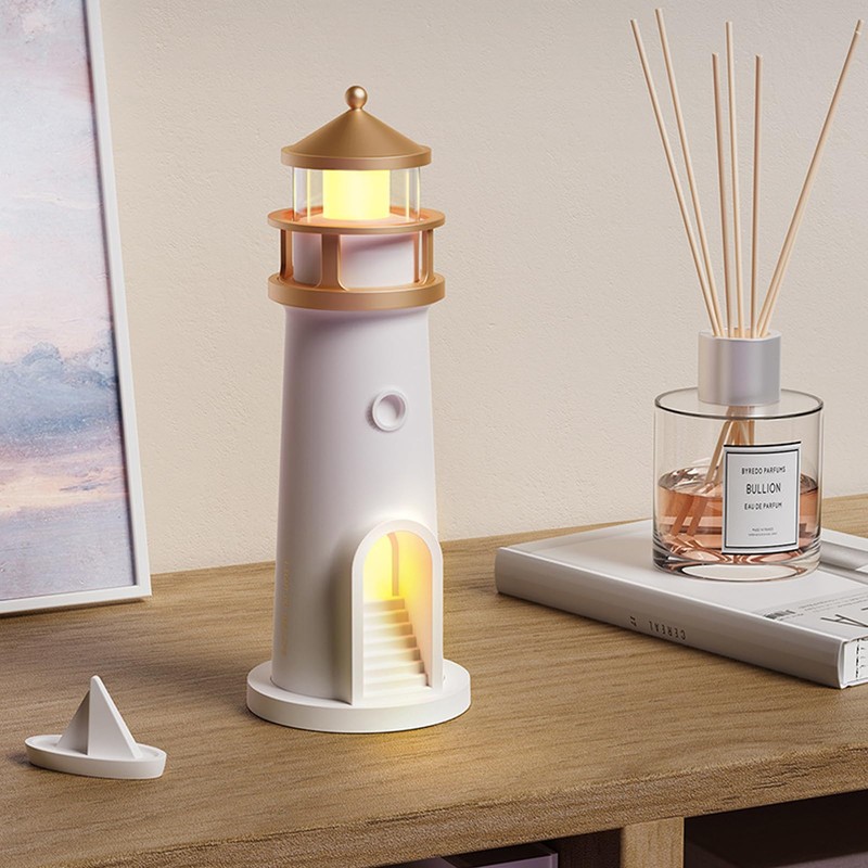 Aisny Lighthouse Decoration, Light House with LED Light, Moon Projection,