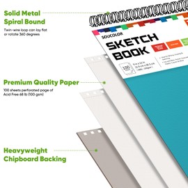 Soucolor 9" x 12"Drawing Paper, 1-Pack 100 Sheets Spiral Bound Art Sketchbook, Acid Free (68lb/100gsm) Artist Drawing Book Paper Painting Sketching Pad, Christmas Gifts Art Supplies, Aqua Sky