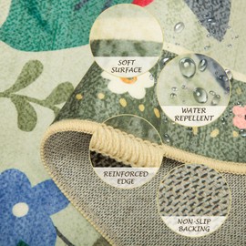 RELEANY Floral 2x6 Area Rug Machine Washable Soft Print Boho Carpet Non Slip Doormat Low Pile Flower Area Rugs for Living Room Bedroom Nursery Kitchen Dining Room Indoor-Light Green