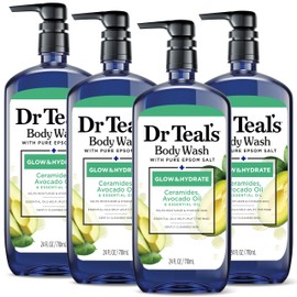 Dr Teal's Teal's Body Wash with Pure Epsom Salt, Glow & Hydrate with Avocado, 24 fl oz (Pack of 4)