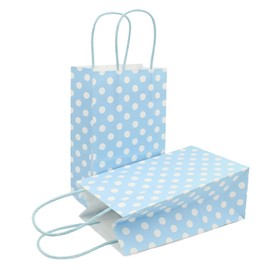 AZOWA Small Polka Dot Gift Bags Kraft Paper Bags with Handles for Birthday Parties, Baby Shower, and Wedding (5 x 3.1 x 8.2 in, Baby Blue, 25 Pcs)