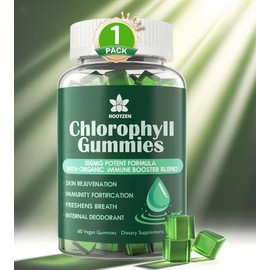 Rootzen 100mg High Concentration Chlorophyll Gummies | Revitalize Skin + Strengthen Immune System + Refresh Body | 60 Vegan Dietary Supplements