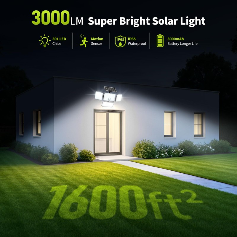 LUMLLSAJI 1PC 3000LM Solar Flood Lights Outdoor with Upgrade Solar