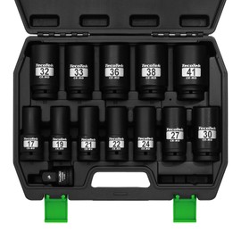 TecoTek 3/4" Drive Deep 6-Point Impact Socket Set, 13-Piece Jumbo Assortment, Cr-Mo, Metric (17mm to 41mm), 1/2" F to 3/4" M Impact Socket Adapter, for Large Vehicle and Apparatus Maintenance