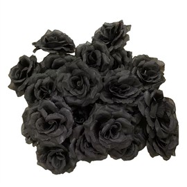 Corkwaw 25 Pcs 3 inch Artificial Rose Flower Heads,Silk Rose Head Flowers,Wedding Party Home Garden Decoration DIY Craft Gift Box Decoration (Black)