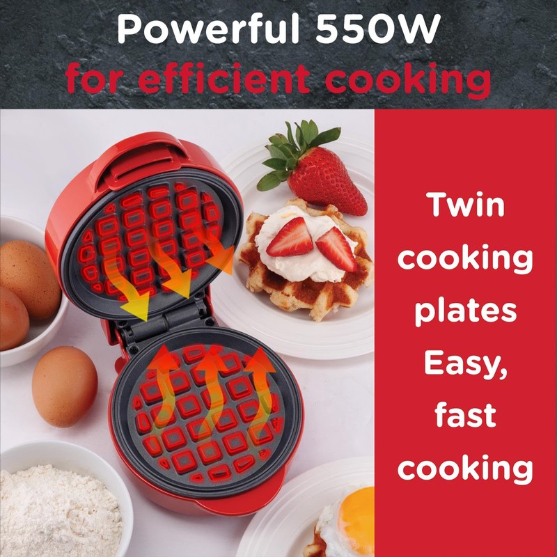 Global Gourmet Mini Waffle Maker Machine Red | Non Stick