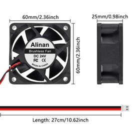 Alinan 4pcs 6025 60mm x 25mm 24V Dual Ball Bearings Brushless Fan 2Pin DC Cooling Exhaust Fan for Radiator DIY Air Exhaust Vent Cooling