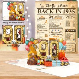 OLOSONG 90th Birthday Card for Men Women, Funny 3D Pop Up 90th Birthday Gifts for Grandma Mom Dad, Back In 1935 Happy 90 Year Old Birthday Decorations Cards for Her Him, Classy Vintage