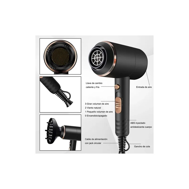 Secadora De Cabello Profesional Portátil De 1800w Y 3 Veloc