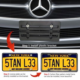 Aootf Front License Plate Mounting Kit-Universal Front Plate Holder Adapter Bumper Bracket & Carbon Fiber Style License Plate Frame, Anti-Theft Screws and Wrench Kit,for Any Vehicle Or Trailer,Truck