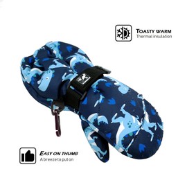 HIGHCAMP Kids Winter Gloves Waterproof Mittens for Toddler Children Snow out Long Cuff with Stay-on Strap, XS (2-3 Y)