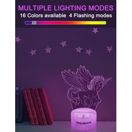 DREAMOON Unicorn Gift for Girls, Unicorn Night Light for Girls, 3D Illusion Lamp with 16 Colors Change Remote Control, Creative Birthday Unicorn Fans Toy