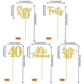 ZHUOWEISM 15 PCS Happy 40th Birthday Centerpiece Sticks Fabulous Table Flower Centerpieces Sticks Forty Cheers to 40 Years Floral Decor for Happy 40th Birthday Party Centerpieces Sticks Gold