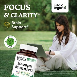 Wild & Organic Bacopa Monnieri Capsules - 60 Count - Brain Support Supplement