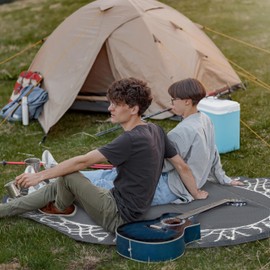 Nuuu Garden Round Outdoor Rug Reversible Patio Rug, 5'x5' Outdoor Plastic Straw Rug, Round Indoor Outdoor Rugs for Garden, Balcony, Picnic, RV, Gray & Light Beige