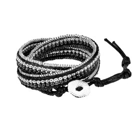 AeraVida Stylish Native Black and Silver Plated Base Two-Tone Wrap Bracelet