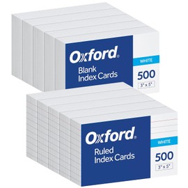 Oxford 3"x5" Index Cards Bundle - White, Unruled Blank Cards for Creative Uses & Lined Cards for Neat Notes, Study Flashcards, Recipes, To-Do Lists & Organizing, 1000 Count (5 Packs of 100 Each)