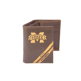 NCAA Mississippi State Bulldogs Zep-Pro Pull-Up Leather Trifold Embossed Wallet, Brown