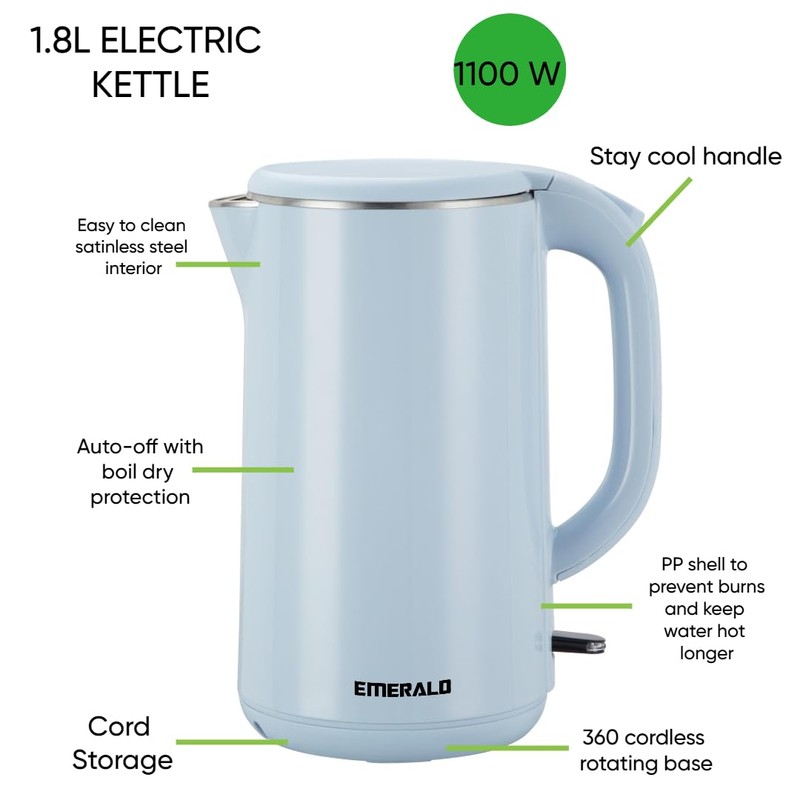Emerald Electric Kettle, Countertop Water Boiler Kettle Teapot with Cord