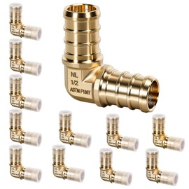 OURU PEX Fittings 1/2 Inch, 12PCS Elbow Lead-Free Brass Connectors for PEX B Pipe, NSF UPC Certified, ASTM F1807, Compatible with Crimp/Clamp Rings (Hot/Cold Water, Hydronic Heating)