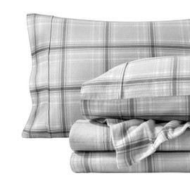 Bare Home Flannel Sheet Set Prints, 100% Cotton, Velvety Soft Heavyweight - Double Brushed Flannel for Extra Softness & Comfort - Deep Pocket - Bed Sheets (King, Tartan Plaid)