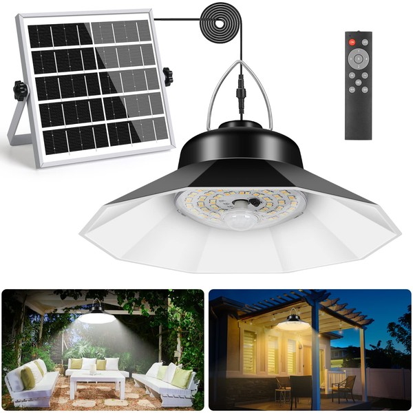 Deogos Solar Shed Light, 1200 LM Solar Pendant Light Indoor Outdoor,Daytime Available Solar Powered Motion Sensor Lights Waterproof with Timer Remote Control for Shed Barn Gazebo Garage Home - 1 Pack
