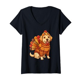 Womens Cute Labrador Fall Thanksgiving Turkey Autumn Dog Lovers V-Neck T-Shirt