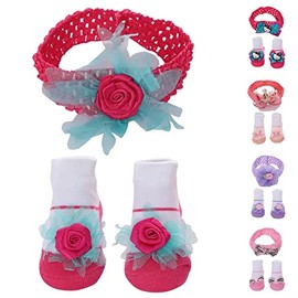 Newborn Infant Baby Headband for Girl Socks Set Bow 0-3 3-6 6-9 9-12 months Gift Headbands (Headband 4)