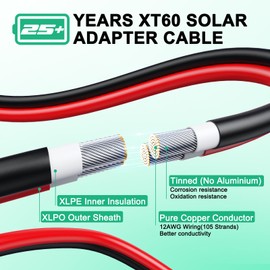 Hiutgowt 12AWG XT60 Solar Cable 10FT, Solar to Charging Cable 3 15 20 30 40 50FT, Solar Panel Connector to Connector