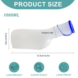 Omevett 1L Urine Bottles Male Portable Urinal Bottles for Men Pee Bottle for Mens Urine Bottles Spill Proof Urination Bottles with Lid Male Urine Bottles Non Spill for Travel, Urine Collection