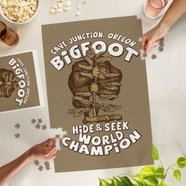 Lantern Press 1000 Piece Jigsaw Puzzle, Cave Junction, Oregon, Bigfoot, Hide and Seek World Champion