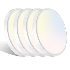 libtit 12 inch Flush Mount LED Ceiling Light Fixture, 3000K 4000K 6500K Adjustable, 28W 3200lm White Round Lighting Fixtures for Bathroom Shower Hallway Kitchen, 4 Pack