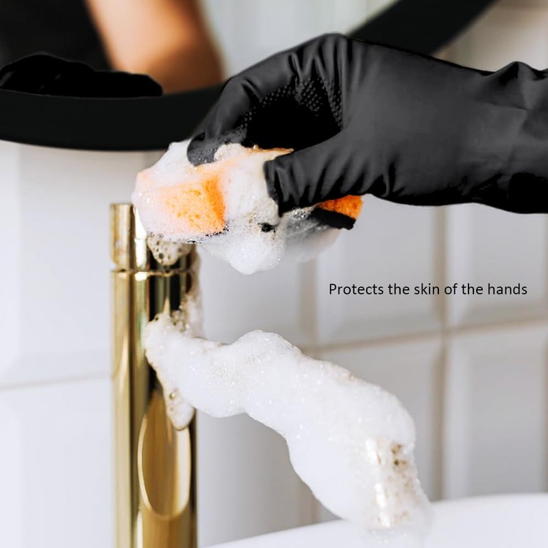Alimat PluS Latex Gloves 3 Pack, Reusable Black Rubber Gloves