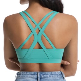 Betaven Sports Bra for Women Medium-High Support Criss-Cross Back Strappy Padded Sports Bras Supportive Workout Tops,Green,XX-Large