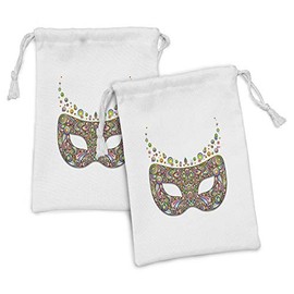 Lunarable Masquerade Fabric Pouch Set of 2, in Psychedelic Art Design Pop Makeup in Vibrant Rainbow Colors Pattern, Small Drawstring Bag for Toiletries Masks and Favors, 9" x 6", Multicolor
