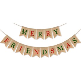 SWYOUN Burlap Merry Friendsmas Banner Christmas Holiday Friends Party Supplies Garland Decoration(Colorful)