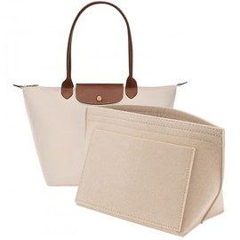 Wisebom Bag Insert Organizer for Longchamp, Felt Purse Organizer with Multiple Pockets, Tote Bag Organiser Insert, Folding Handbag Felt Organizer for Keys Lipstick Coin (Beige, M)