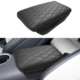 VKGUG Center Console Armrest Cover Compatible with Ford Mustang 2015-2024 Leather Middle Console Arm Rest Box Protector Cushion Padding with Side Pockets Anti-Scratch Black
