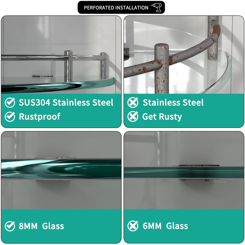 YorkHoMo Glass Shower Shelves, Glass Bathroom Corner Shelf Wall Mounted