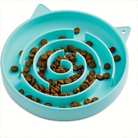 Slow Feeder Cat Bowl, Durable Anti-Gulping Cat Food Bowl for Healthy Digestion, Maze Design Easy to Clean for Wet/Dry Food(Gyan) (Cyan)